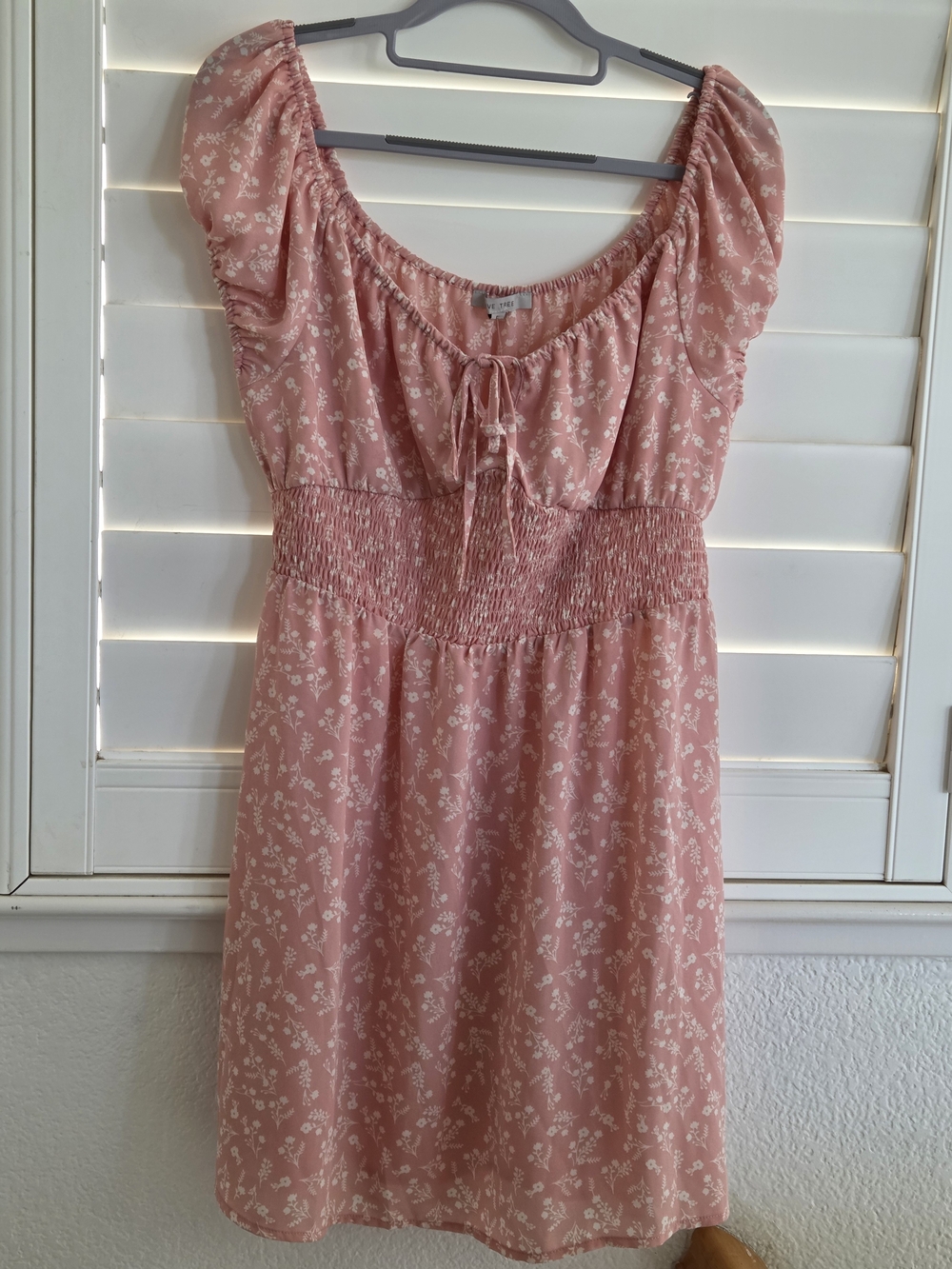 Love Tree Blush Pink Floral Tie-Neck Mini Dress